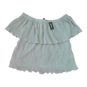 Express Blouse Women M Light Green Off Shoulder Sleeves Pleated New